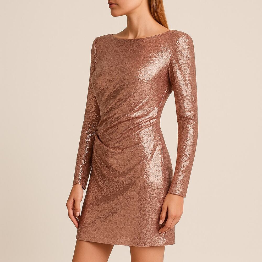 Rachel Zoe Juliette Bellini Rose Gold Sequin Dress Size L | 10 Party Vegas
